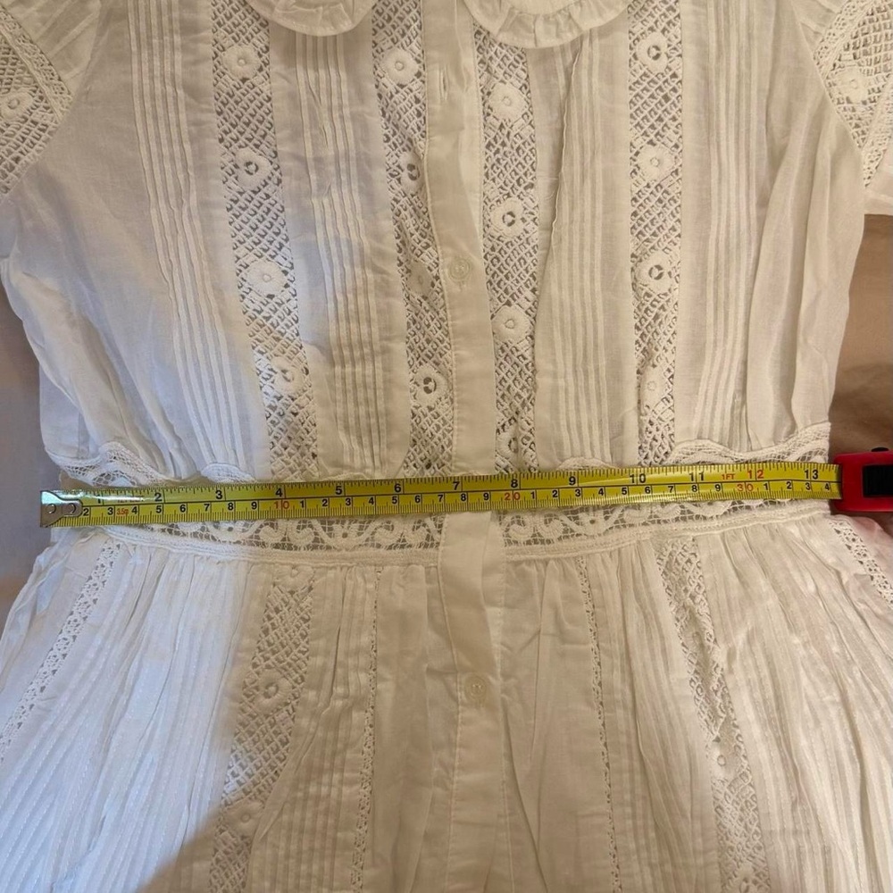 White Lace-Trim Puff Sleeve Dress - Picture 9 of 12